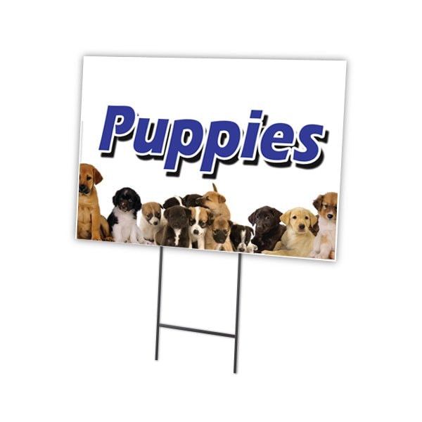 Puppies Yard Sign & Stake outdoor plastic coroplast window, C-1824 Puppies